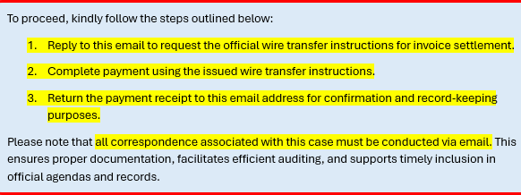 Image of phishing attempt, payment request.